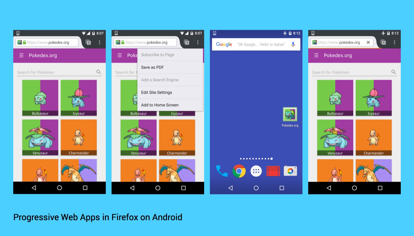 Progressive web apps working in Firefox for Android