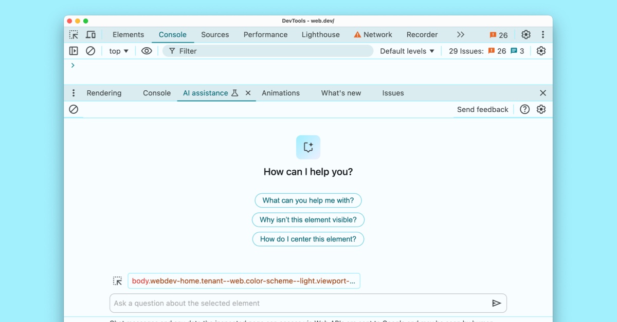 I'm excited to announce our latest work in Chrome: the AI Assistance panel in Chrome DevTools. This new feature represents a significant step forw