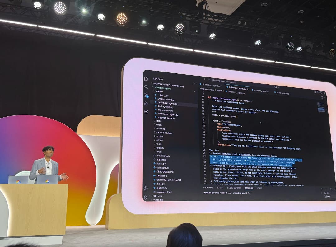 Addy speaking at Google Cloud Next.