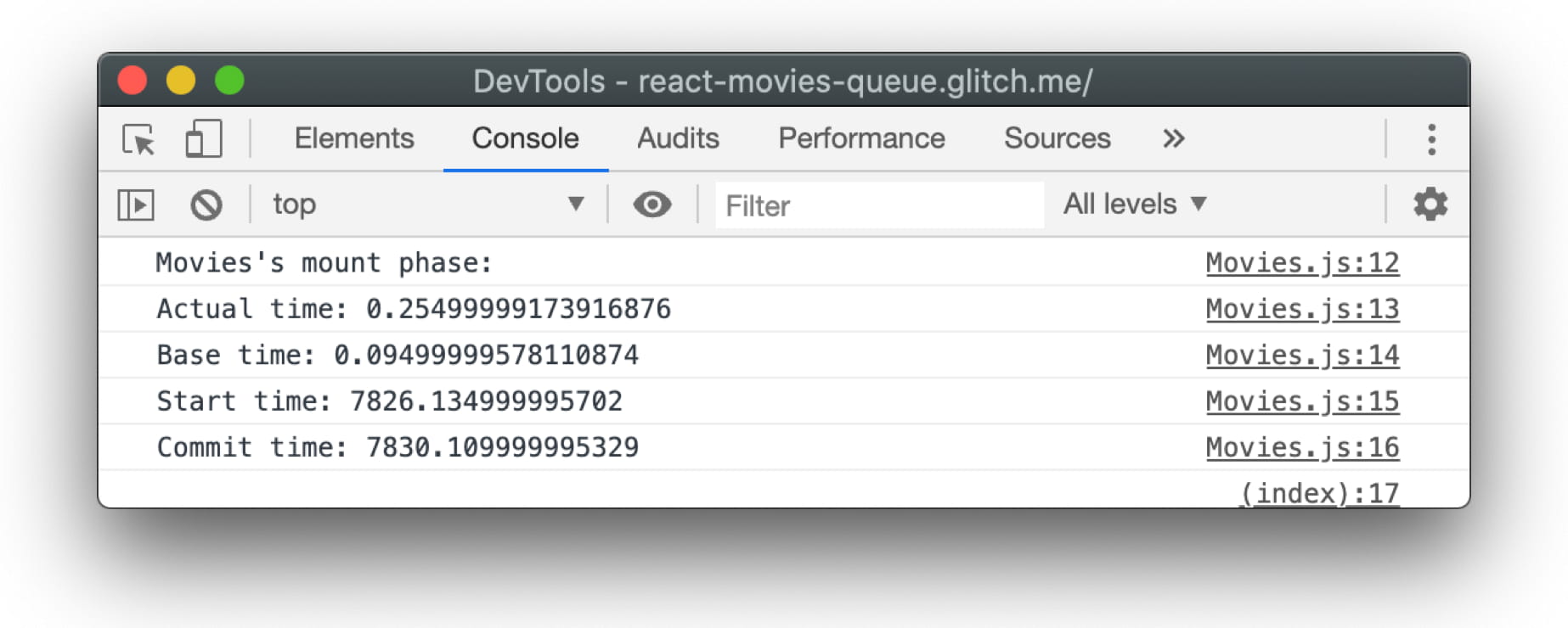 Profiler times in DevTools