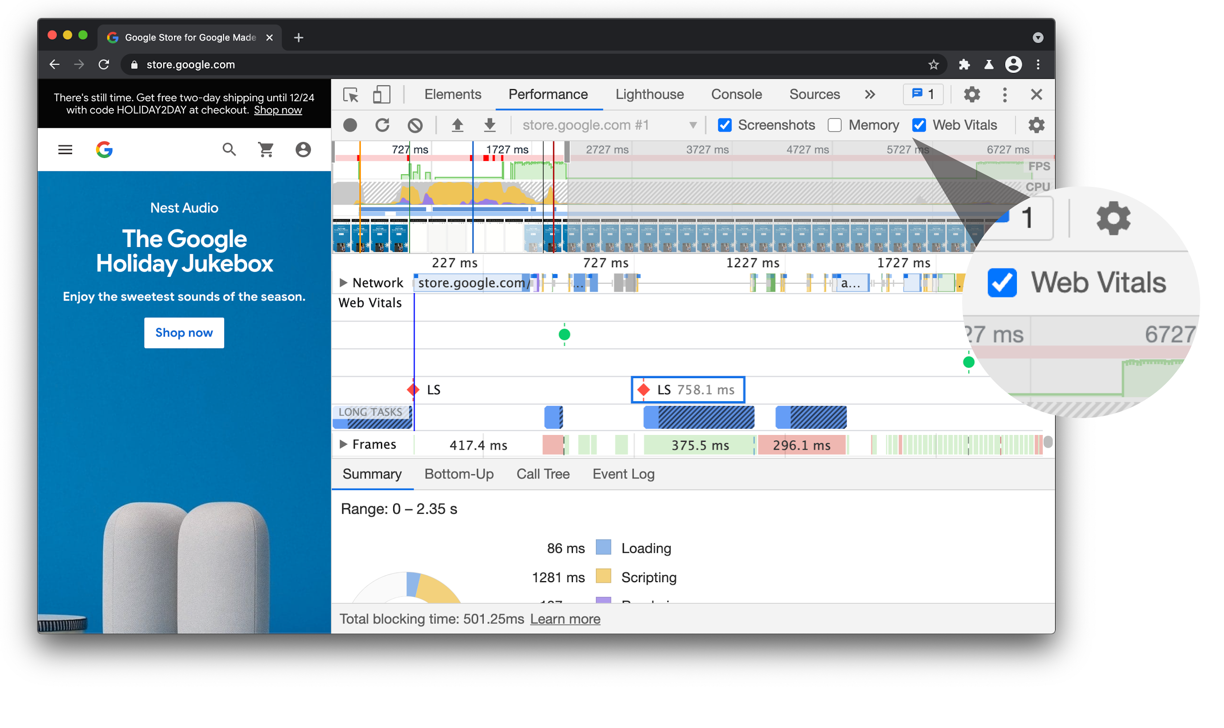 The Web Vitals DevTools lane