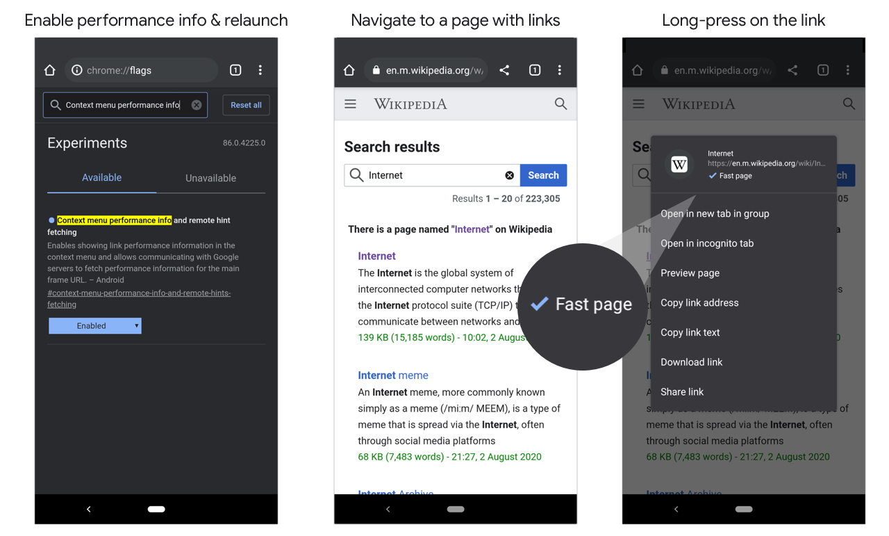 Fast page labelling in Chrome for Android after long-pressing on a link