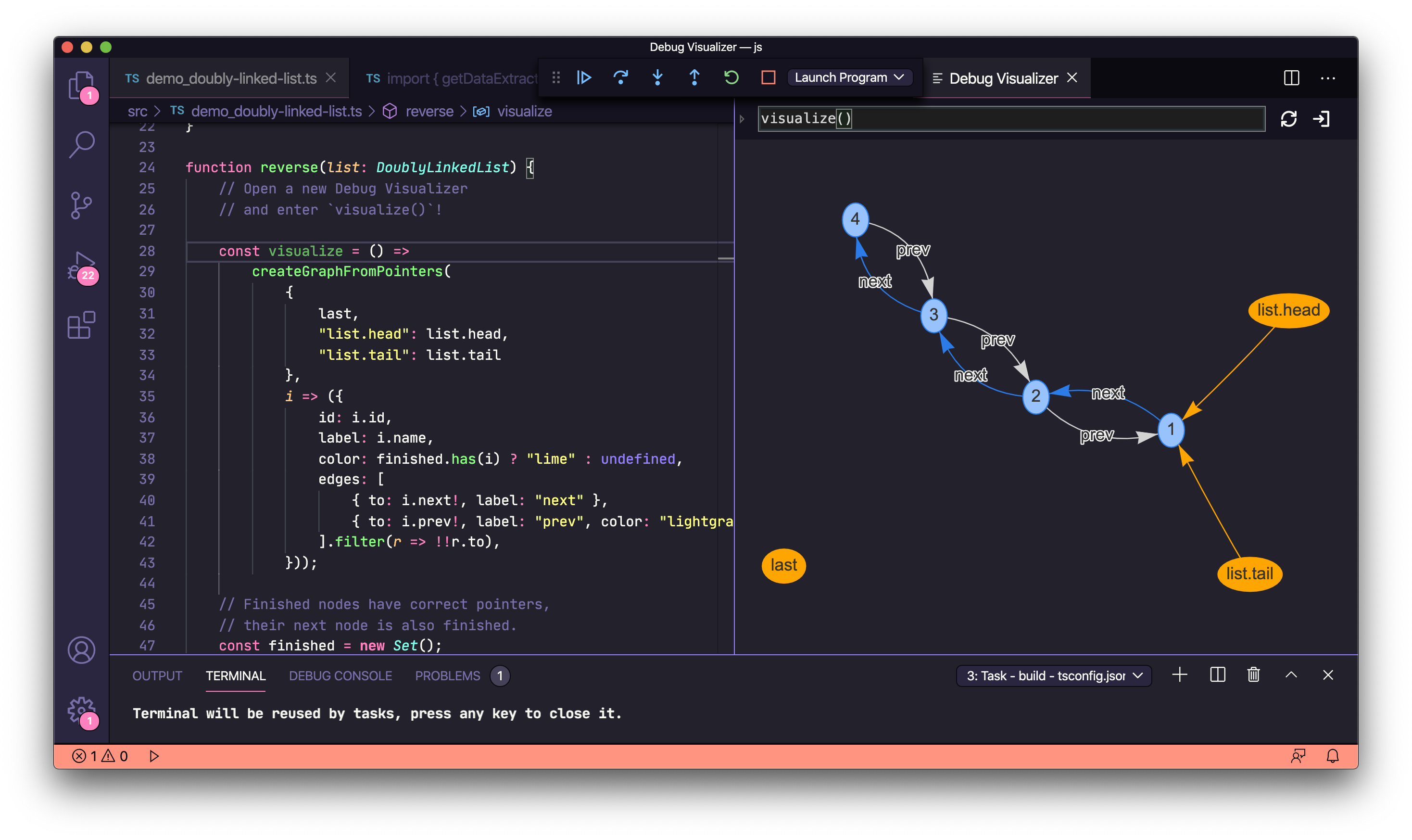 vscode visualize data structures examples try own linked