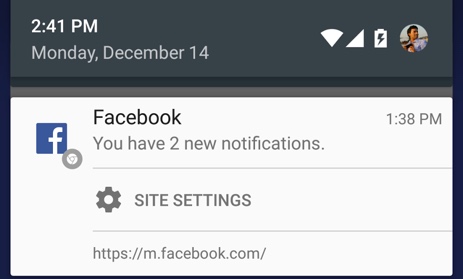 Web push notification on the Facebook mobile site