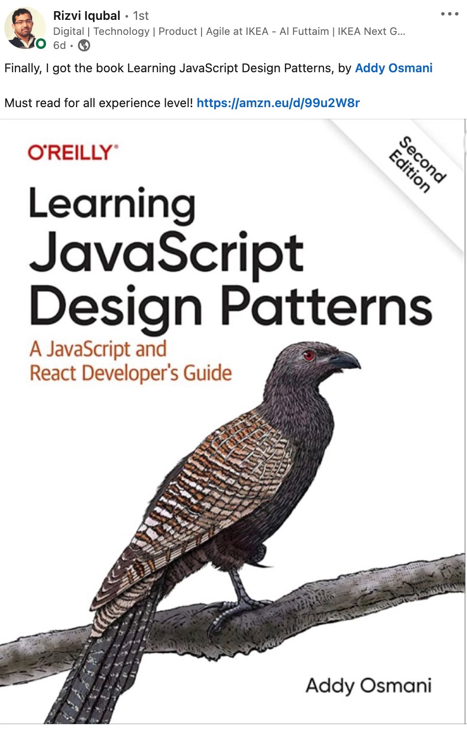 photo of learning javascript design patterns book