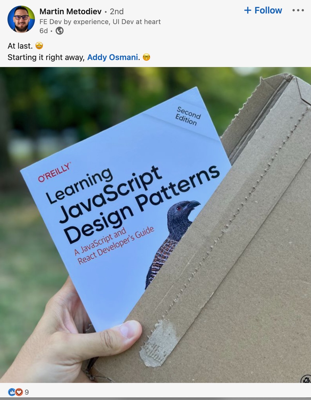 photo of learning javascript design patterns book